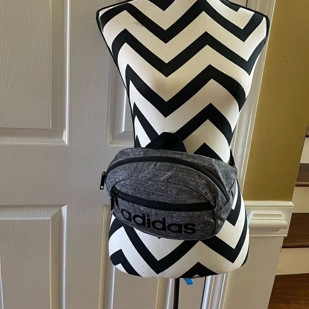 Unisex Adidas Lightweight Polyester Waist Pack Black & gray adjustable strap.